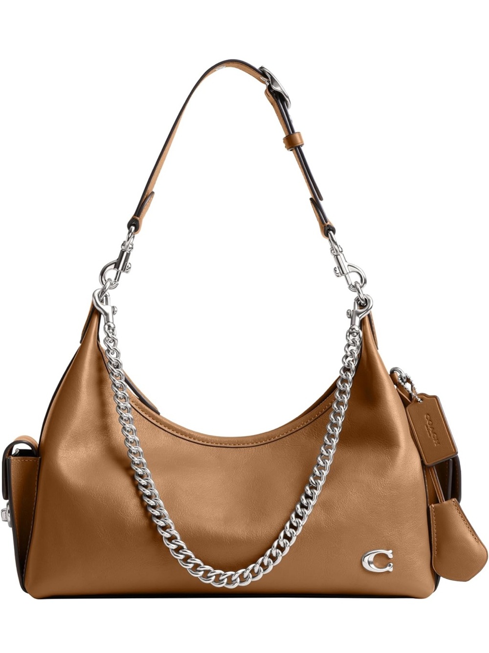 Coach Tan Leather Shoulder Bag with Silver Chain